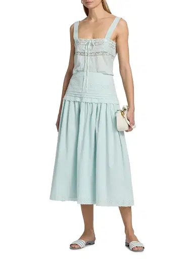 Ciao Lucia Women's Irati Eyelet Pleated Cotton Midi-Skirt - Baby Blue - Size 12 | Thumbnail 2