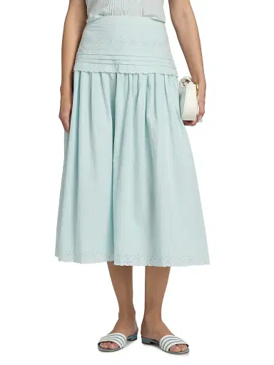 Ciao Lucia Women's Irati Eyelet Pleated Cotton Midi-Skirt - Baby Blue - Size 12 | Thumbnail 3