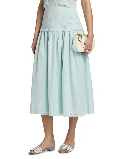 Ciao Lucia Women's Irati Eyelet Pleated Cotton Midi-Skirt - Baby Blue - Size 12 | Thumbnail 4