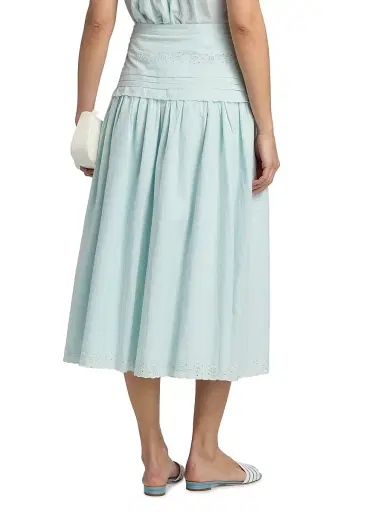 Ciao Lucia Women's Irati Eyelet Pleated Cotton Midi-Skirt - Baby Blue - Size 12 | Thumbnail 5