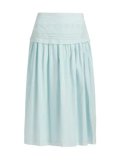 Ciao Lucia Women's Irati Eyelet Pleated Cotton Midi-Skirt - Baby Blue - Size 12 | Thumbnail 1