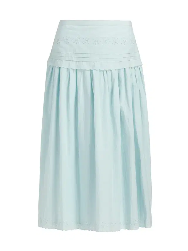 Women's Irati Eyelet Pleated Cotton Midi-Skirt - Baby Blue