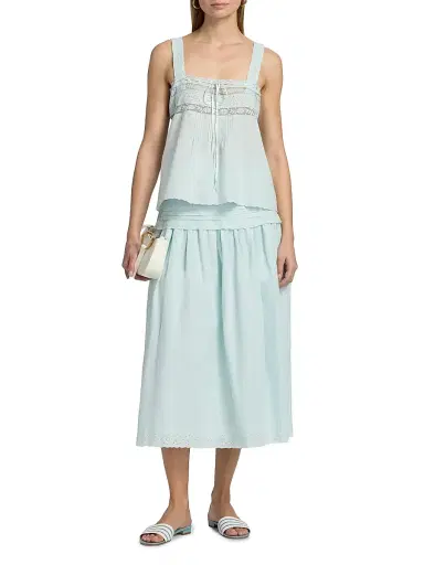 Ciao Lucia Women's Euri Eyelet Cotton-Linen Top - Baby Blue - Size XL | Thumbnail 2
