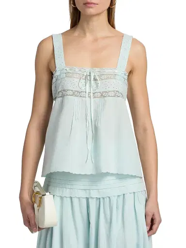 Ciao Lucia Women's Euri Eyelet Cotton-Linen Top - Baby Blue - Size XL | Thumbnail 3