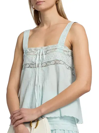 Ciao Lucia Women's Euri Eyelet Cotton-Linen Top - Baby Blue - Size XL | Thumbnail 6