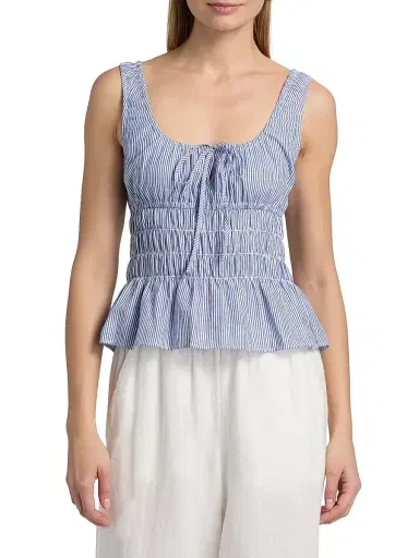 Ciao Lucia Women's Gigi Smocked Striped Cotton Sleeveless Top - Stripe - Size XS | Thumbnail 3