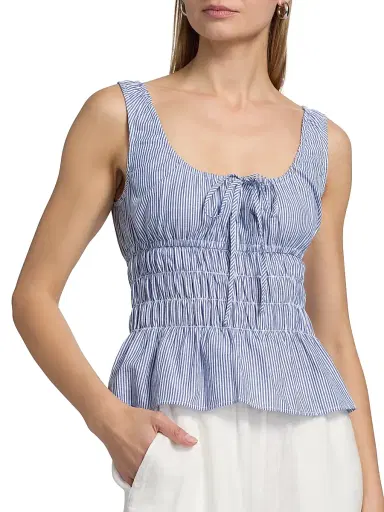 Ciao Lucia Women's Gigi Smocked Striped Cotton Sleeveless Top - Stripe - Size XS | Thumbnail 6