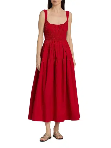 DÔEN Women's Clover Cotton Fit & Flare Midi-Dress - Deep Tomato - Size Medium | Thumbnail 3 DÔEN Women's Clover Cotton Fit & Flare Midi-Dress - Deep Tomato - Size Medium | Thumbnail 3