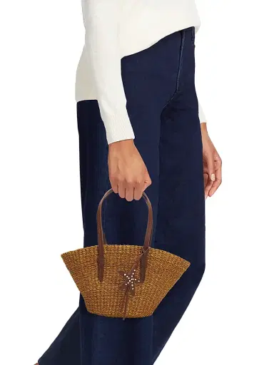 POOLSIDE Women's The East West Mini Straw Tote Bag - Cocoa | Thumbnail 2