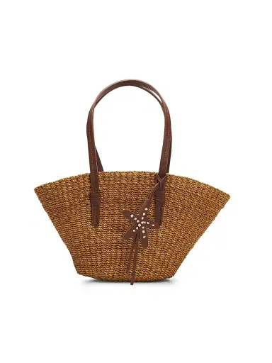POOLSIDE Women's The East West Mini Straw Tote Bag - Cocoa | Thumbnail 1