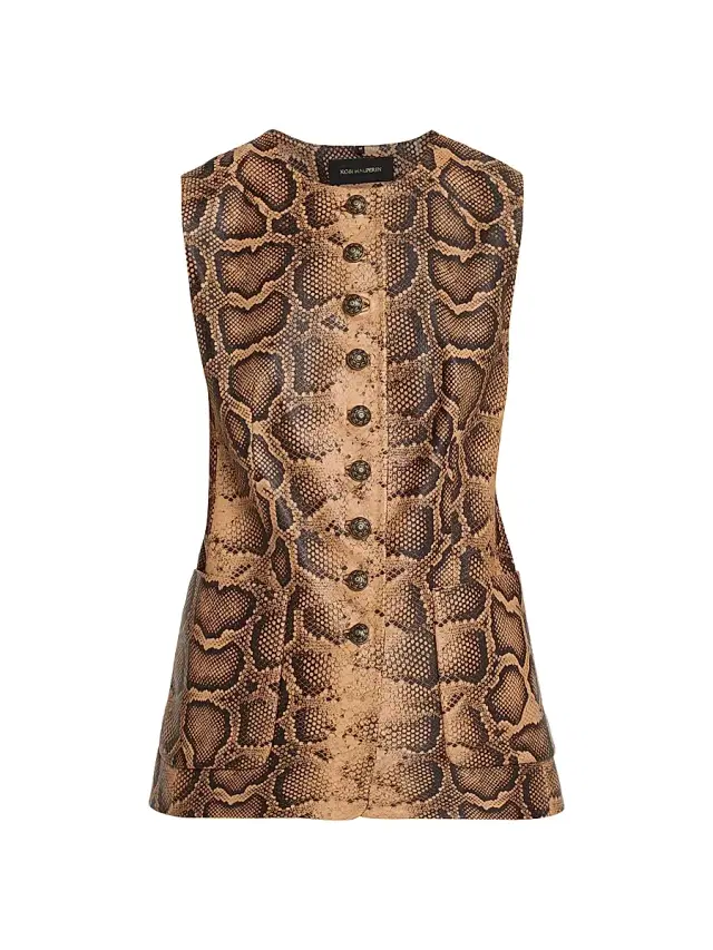 Women's Abi Snakeskin-Print Leather Vest - Tannin Multi