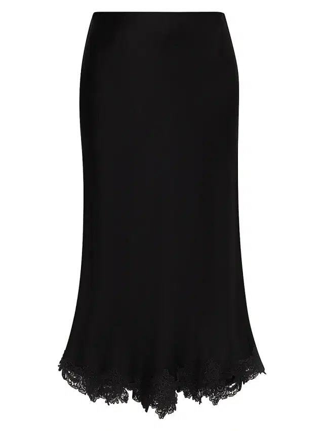 Women's Brooks Lace-Trim Satin Midi-Skirt - Black