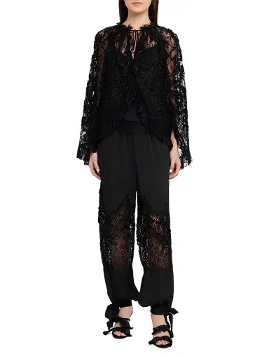 Kobi Halperin Women's Corrine Lace Bow-Cuff Pants - Black - Size Large | Thumbnail 2