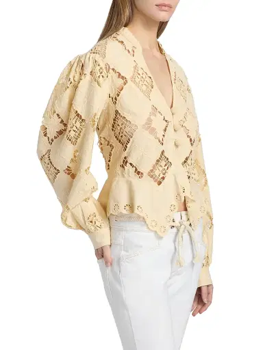 Isabel Marant Women's Nina Eyelet Cotton-Linen Top - Sunlight - Size 8 | Thumbnail 4 Isabel Marant Women's Nina Eyelet Cotton-Linen Top - Sunlight - Size 8 | Thumbnail 4