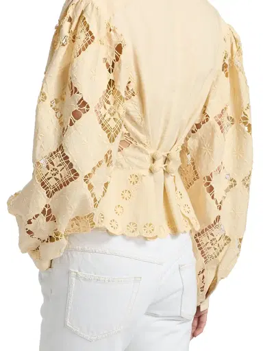 Isabel Marant Women's Nina Eyelet Cotton-Linen Top - Sunlight - Size 8 | Thumbnail 6 Isabel Marant Women's Nina Eyelet Cotton-Linen Top - Sunlight - Size 8 | Thumbnail 6