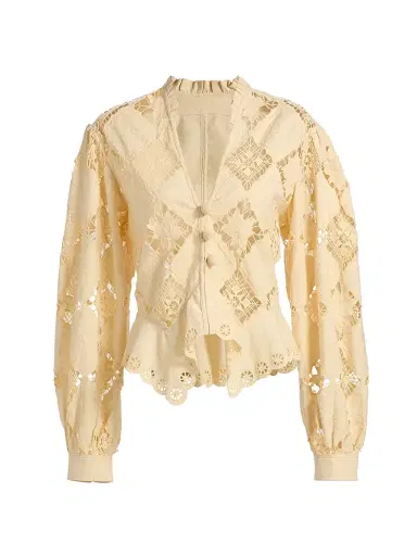 Isabel Marant Women's Nina Eyelet Cotton-Linen Top - Sunlight - Size 8 | Thumbnail 1 Isabel Marant Women's Nina Eyelet Cotton-Linen Top - Sunlight - Size 8 | Thumbnail 1
