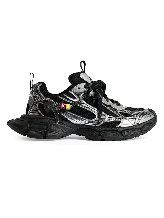 Men's 3XL Sneakers with Charms - Black Silver