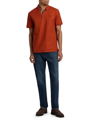 Burberry Men's Eddie EKD Cotton Polo Shirt - Fire Orange | Thumbnail 2 Burberry Men's Eddie EKD Cotton Polo Shirt - Fire Orange | Thumbnail 2
