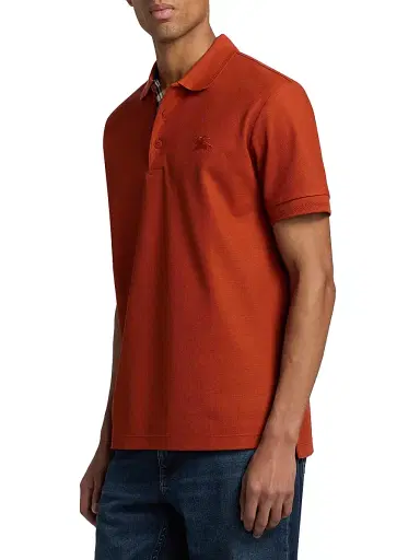 Burberry Men's Eddie EKD Cotton Polo Shirt - Fire Orange | Thumbnail 4 Burberry Men's Eddie EKD Cotton Polo Shirt - Fire Orange | Thumbnail 4
