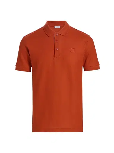 Burberry Men's Eddie EKD Cotton Polo Shirt - Fire Orange | Thumbnail 1 Burberry Men's Eddie EKD Cotton Polo Shirt - Fire Orange | Thumbnail 1