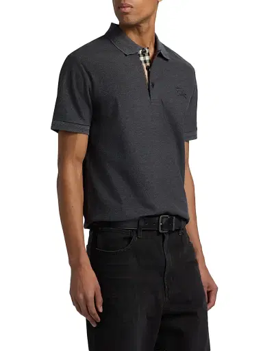 Burberry Men's Eddie EKD Cotton Polo Shirt - Charcoal Melange - Size XL | Thumbnail 4 Burberry Men's Eddie EKD Cotton Polo Shirt - Charcoal Melange - Size XL | Thumbnail 4