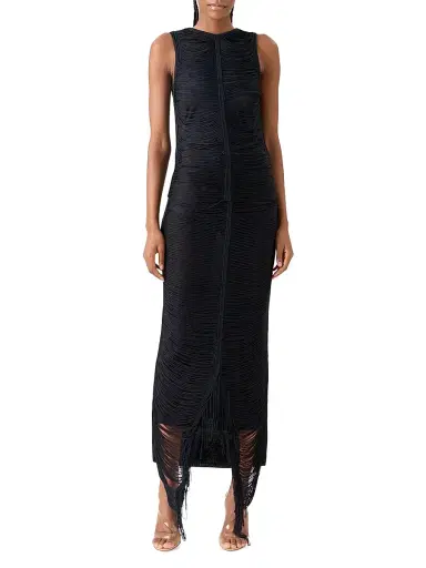 Akris Women's Draped Fringed Silk Top - Black - Size 12 | Thumbnail 2