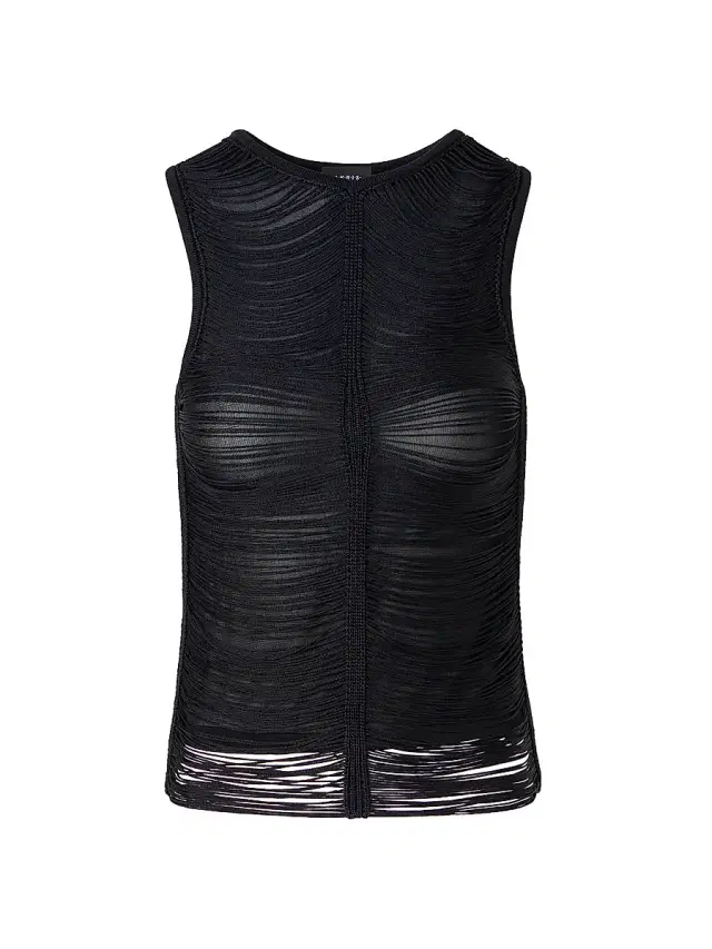 Women's Draped Fringed Silk Top - Black