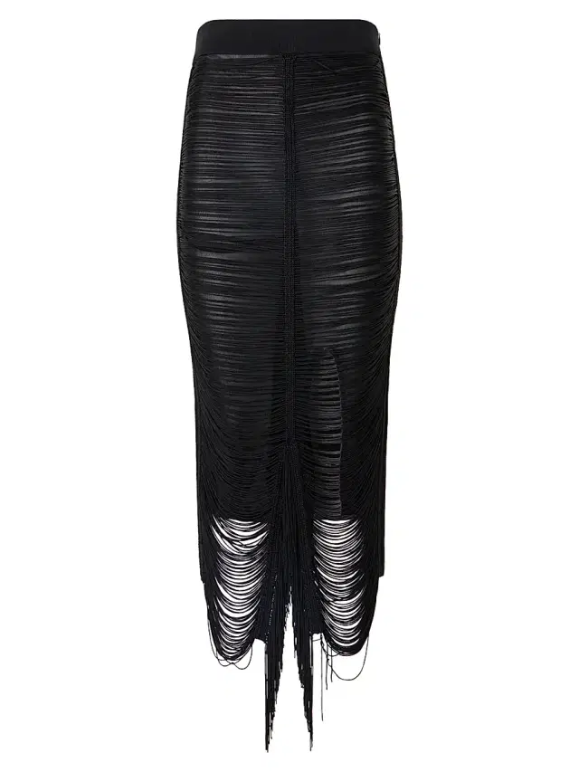 Women's Draped Fringed Silk Midi-Skirt - Black