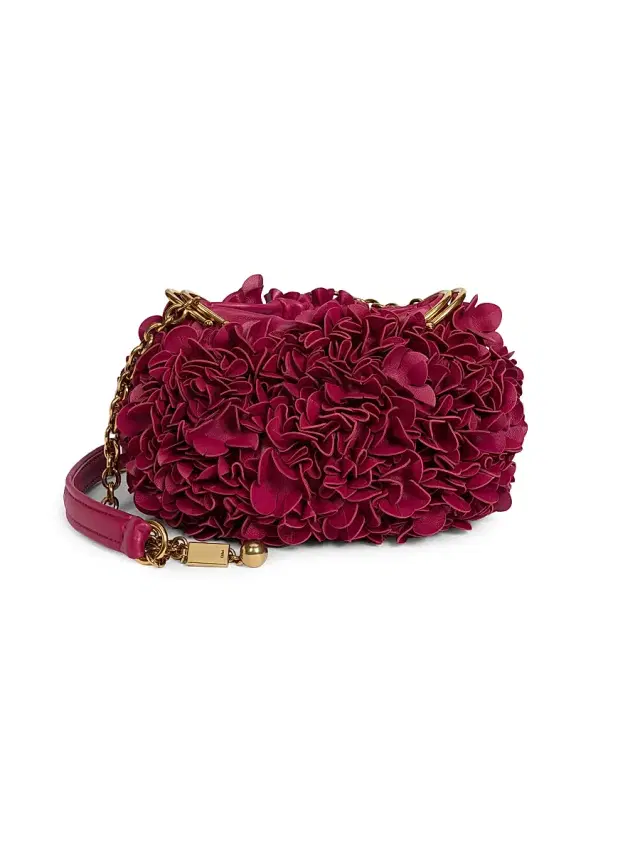 Women's Plissé Leather Shoulder Bag - Berry Pink