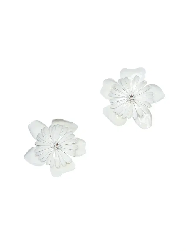 Women's Oversized Floral Stud Earrings - Cloudy White