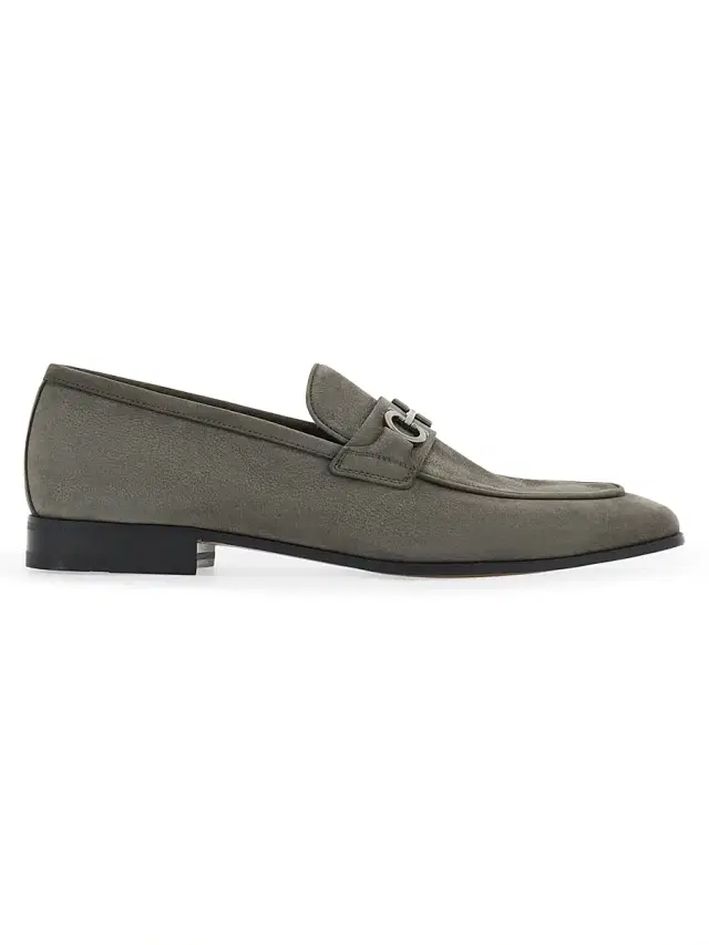 FERRAGAMO Men's Balty Suede Gancini Loafers - Daytona Grey