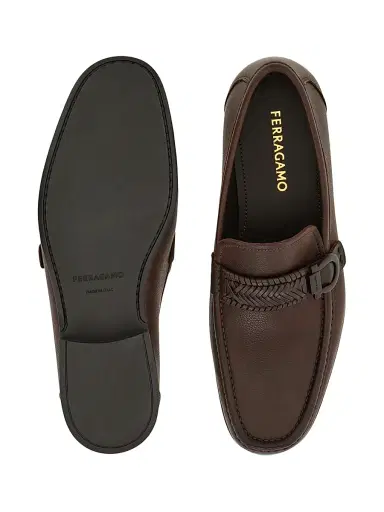 FERRAGAMO Men's Caspian Braided-Strap Leather Loafers - Nero | Thumbnail 4 FERRAGAMO Men's Caspian Braided-Strap Leather Loafers - Nero | Thumbnail 4
