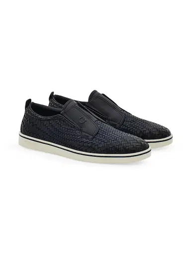 Ferragamo Men's Alfie Braided Leather Slip-On Shoes - Navy - Size 13 | Thumbnail 4
