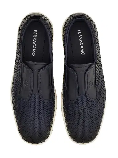 Ferragamo Men's Alfie Braided Leather Slip-On Shoes - Navy - Size 13 | Thumbnail 5