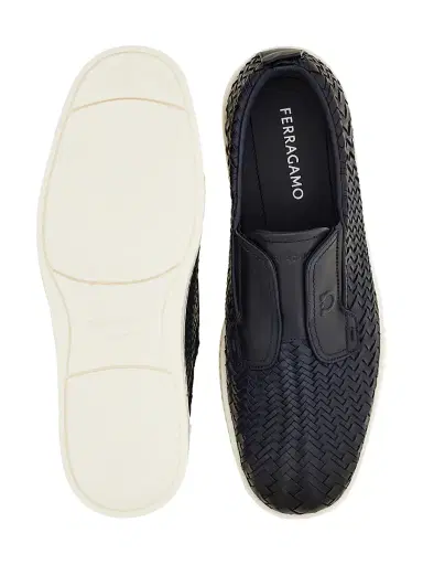 Ferragamo Men's Alfie Braided Leather Slip-On Shoes - Navy - Size 13 | Thumbnail 6