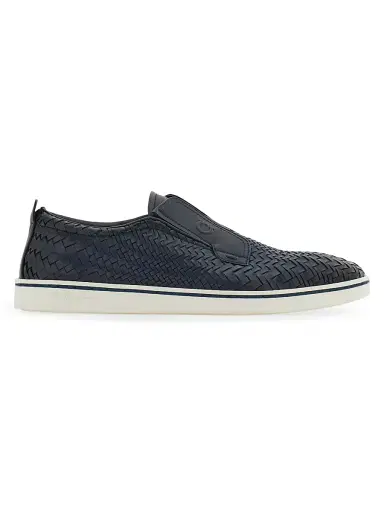 Ferragamo Men's Alfie Braided Leather Slip-On Shoes - Navy - Size 13 | Thumbnail 1