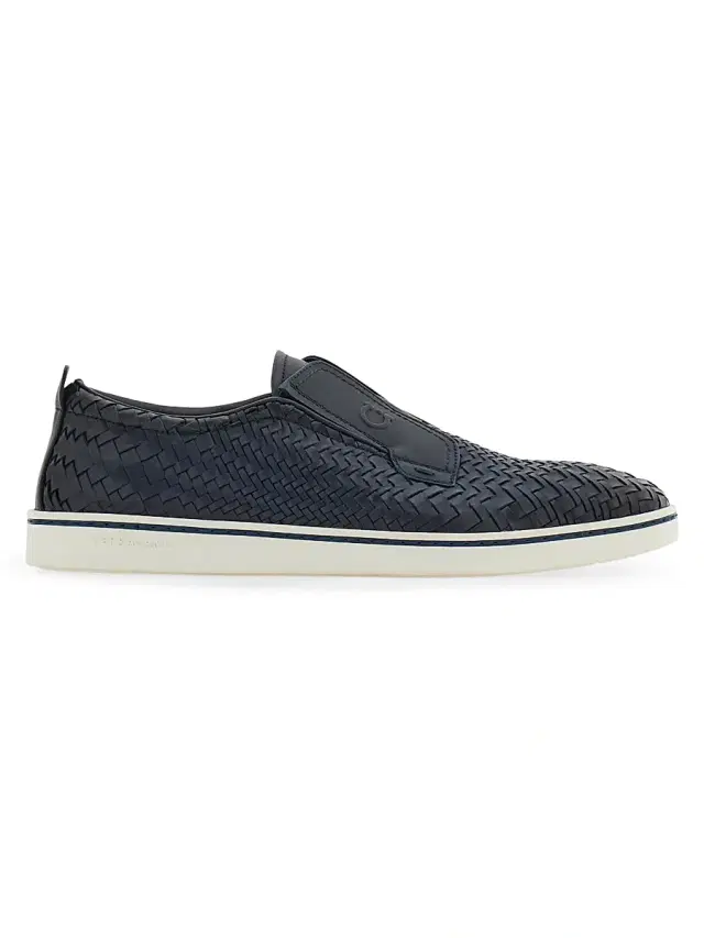 FERRAGAMO Men's Alfie Braided Leather Slip-On Shoes - Navy