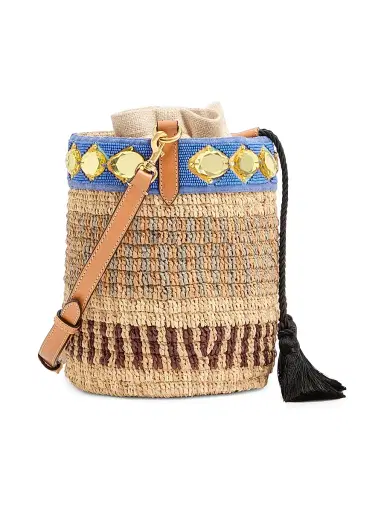 Valentino Garavani Women's Small Embroidered Bucket Bag in Raffia - Natural | Thumbnail 4