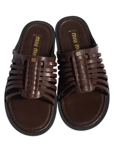 Miu Miu Women's Nappa Leather Slides - Brown - Size 10 | Thumbnail 2