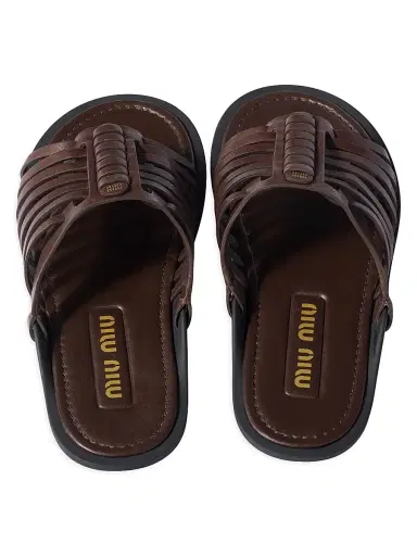 Miu Miu Women's Nappa Leather Slides - Brown - Size 10 | Thumbnail 3