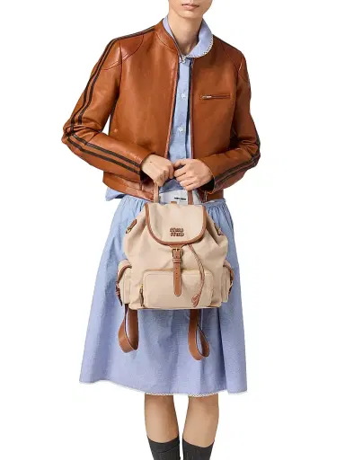 Miu Miu Women's Canvas and Leather Backpack | Thumbnail 2