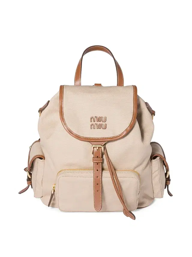 Miu Miu Women's Canvas and Leather Backpack - Beige Khaki