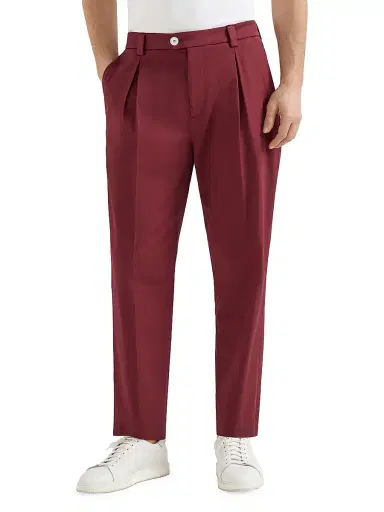 Brunello Cucinelli Men's Garment Dyed Trousers in American Pima Cotton Comfort Gabardine - Cherry - Size 30 | Thumbnail 2 Brunello Cucinelli Men's Garment Dyed Trousers in American Pima Cotton Comfort Gabardine - Cherry - Size 30 | Thumbnail 2