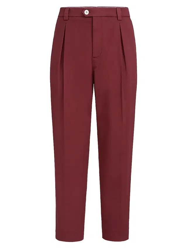 Brunello Cucinelli Men's Garment Dyed Trousers in American Pima Cotton Comfort Gabardine - Cherry