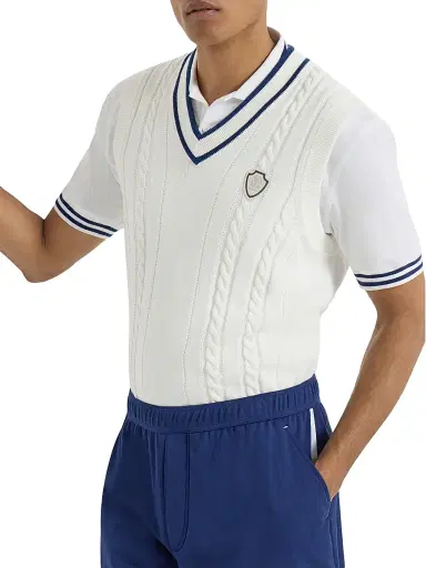 Brunello Cucinelli Men's Cotton Cable Knit Sweater Vest with Logo - Panama | Thumbnail 5