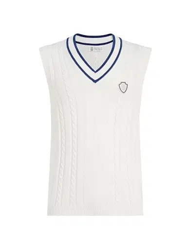 Brunello Cucinelli Men's Cotton Cable Knit Sweater Vest with Logo - Panama | Thumbnail 1