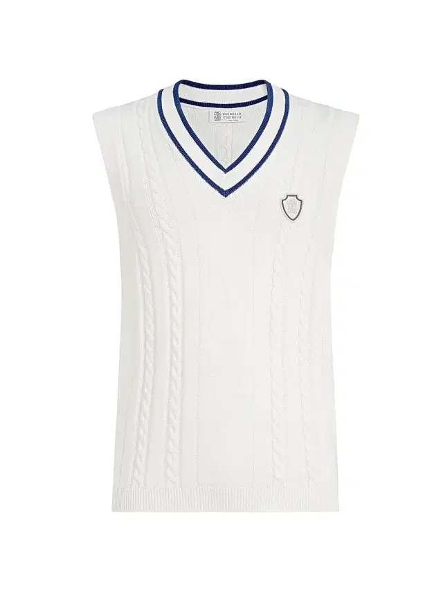 Brunello Cucinelli Men's Cotton Cable Knit Sweater Vest with Logo - Panama