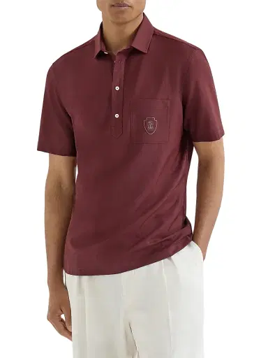 Brunello Cucinelli Men's Virgin Wool Poplin Polo Shirt | Thumbnail 2