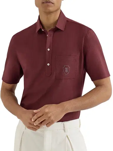 Brunello Cucinelli Men's Virgin Wool Poplin Polo Shirt | Thumbnail 4
