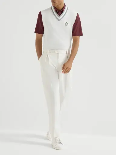 Brunello Cucinelli Men's Virgin Wool Poplin Polo Shirt | Thumbnail 6